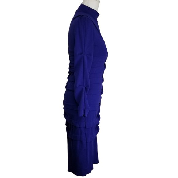 Nicole Miller Studio One Mock Neck Pleated Fitted Dress Blue Small - Picture 5 of 16